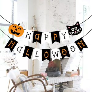 อุปกรณ์ตกแต่งปาร์ตี้ฮาโลวีน ธงประดับตกแต่ง HAPPY HALLOWEEN ธงกระดาษรูปหางนกนางแอ่น - Product Image 6