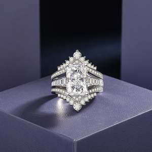 Jeulia Fashion Jewelry Set Gorgeous <b>Crown</b> Cluster Gradient Puzzle <b>Ring</b> in Sterling Silver - Product Image 4