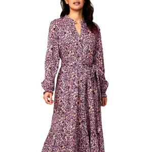 New Arrivals Women Fashion Elegance Casual Digital Printed Long Balloon Sleeves Ankle Length <b>Dress</b> With <b>Belt</b> - Product Image 1