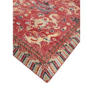 Tapis en laine noués à la main de style persan moderne Erbe, rouge-orange, carré, oriental, en jute, pour chambre, bureau, salon - GS-1519 - Product Image 2