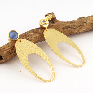 Pendientes Vintage de Calcedonia azul para mujer, joyería con acabado de Calcedonia azul, con textura martillada, para fiesta, regalo - Product Image 3