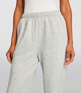 Pantalon de survêtement femme personnalisé gris chiné jambe large grande taille taille moyenne devant plat avec broderie pour la saison hivernale - Product Image 3