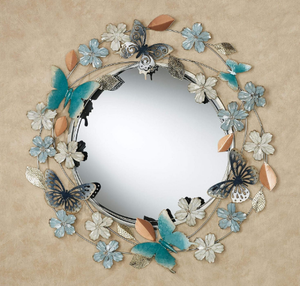 Espejo Redondo Artesanal para Baño, con Marco de Metal Fundido con Diseño Floral, Espejo de Pared de Diseño Único - Product Image 1