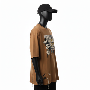 T-shirt ample pour homme en jersey de coton premium 220 GSM, couleur marron, toucher doux, impression sérigraphique, logo personnalisé - Product Image 3