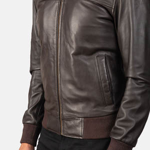 Chaqueta de Cuero de Oveja Marrón para Hombre, Estilo Bomber, Ropa de Invierno, Moda Motociclista, Corte Ajustado, Cuello Alto, Cremallera, Impermeable y Cortavientos - Product Image 6