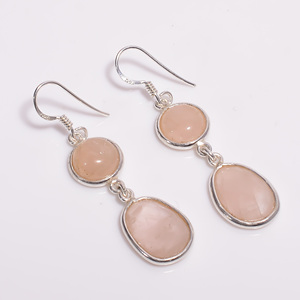 925 <b>Sterling</b> <b>Silver</b> Elegant Rose Quartz Gemstone <b>Dangle</b> <b>Earrings</b> Classic Drop Design for Women Anniversary 8gm - Product Image 1
