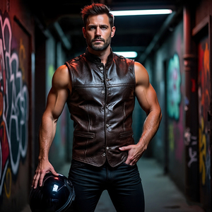 Ropa de calle de invierno para hombre, piel de oveja auténtica, botón de cuerno, chaleco de motociclista a prueba de viento ecológico | Alta calidad - Product Image 5