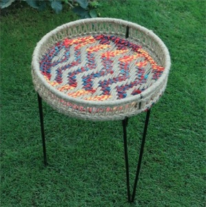 Multi-functional Storage Stand Handwoven Cotton Ropes Iron Leg Stand Garden Table Decoration Colorful Storage Basket Table - Product Image 1