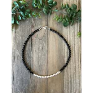 Collier en perles d'eau douce et onyx en argent sterling, style religieux vintage - Product Image 2