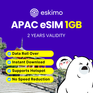 Top New Mobile data Primera eSIM de viaje del mundo Eskimo Travel Asia Pacific Data - 1GB con 2 años de validez - Product Image 3