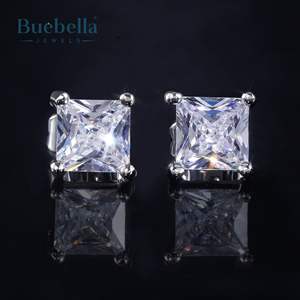 Gran oferta, pendientes de tuerca de moissanita de diamante de corte princesa de Plata de Ley 925, estilo Hip Hop para hombres, regalo de aniversario - Product Image 4