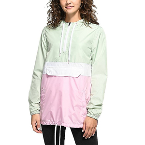 High Quality New Arrival Custom Color Block Hooded <b>Pullover</b> Windbreaker <b>Jacket</b> Women - Product Image 1