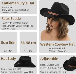 หมวกคาวบอยตะวันตกสีดำ แบบยูนิเซ็กซ์ ขนาดเล็ก ปีกกว้าง ลายฮาวด์ทูธ ปรับขนาดรอบศีรษะได้ ใช้ได้ทุกฤดู GK - Product Image 4