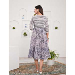 ชุดเดรสลำลองผ้าฝ้ายพิมพ์ลายสีเทา ไซส์เดียว XS ระบายอากาศได้ดีและเป็นมิตรต่อสิ่งแวดล้อม เหมาะสำหรับใส่ในวันธรรมดาและวันหยุด - Product Image 6