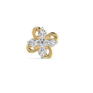 14KT Jaune Rose Blanc Or Véritable Diamant 0.077CT Fleur Torsadée Look Glamour 0.32 Grammes Nouveau Design Fantaisie Nez Pin pour Femmes - Product Image 4