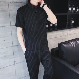 2024 tendencia básica camiseta a rayas conjuntos de pantalones para hombres estético negro algodón estampado cintura alta suelta ajuste verano sudadera pana - Product Image 1