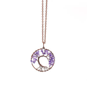 Collana con Ciondolo Albero della Vita in Pietre Preziose Autentiche Fatte a Mano, Gioielli con Cristalli - Product Image 1