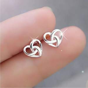 Elegant Natural 925 Sterling <b>Silver</b> <b>Heart</b> Shaped Stud <b>Earrings</b> for Women Trendy Hypoallergenic Jewelry Gift Wedding Anniversary - Product Image 2