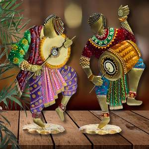 Ensemble de 2 dhol chang du Rajasthan, sculptures en fer forgé pour la danse, art populaire pour la décoration, exposition à domicile, prix de gros - Product Image 1