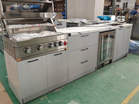 Ensemble d'armoires de cuisine extérieures étanches en acier inoxydable 304 avec charnières, réfrigérateur, évier, robinet, porte vitrée, design moderne pour appartement