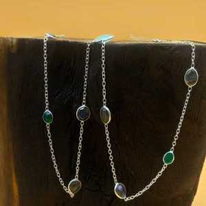 925 Sterling Silver Women's Long <b>Necklace</b> High Quality Fine Pendants <b>Multiple</b> Gemstone Cabochons Bezel Setting <b>Birthstone</b> Gift - Product Image 2