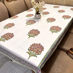 Couverture de table écologique 100% coton avec motif floral imprimé bloc à main Nappe lavable au design artisanal Nappe artisanale - Product Image 1