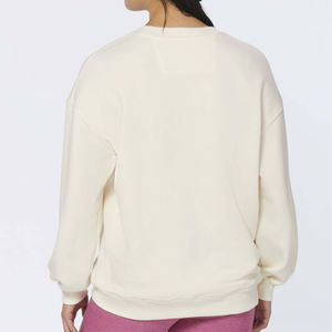 Suéter Básico de Color Marfil para Mujer, Cuello Redondo, Holgado, Manga Larga, Felpa Suave para Invierno, con Logotipo Frontal - Product Image 6