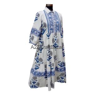 Robe en coton pour femmes, nouvelle conception élégante, imprimé floral à la main, col montant, respirante et confortable pour un usage quotidien - Product Image 4