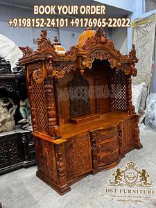 ไม้สักที่สวยงามมือแกะสลัก Pooja Mandir สำหรับนักออกแบบบ้านไม้สักแกะสลักมือ pooja Mandir Solid Temple USA - Product Image 6