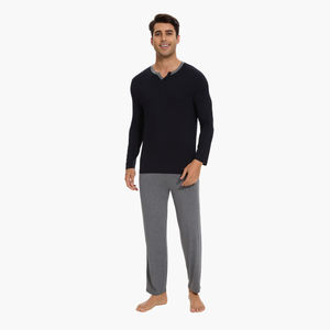 Pijamas de Invierno Largos y Cómodos de Alta Calidad, Ropa de Dormir de Algodón y Bambú para Hombre, Venta al Por Mayor, OEM, ODM, Tallas Grandes, Conjunto Suave - Product Image 1