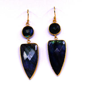 Gemvanity SE759 Boucles d'oreilles pendantes classiques en argent sterling 925 plaqué or, avec pierre précieuse labradorite, pour femme, tendance - Product Image 1