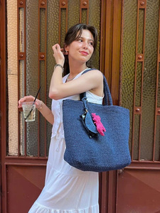 Bolso Tote de rafia hecho a mano con asa de ganchillo colorida, venta al por mayor - Product Image 6