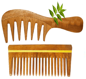 หวีนวดเส้นผมฟันกว้างทำจากไม้สะเดาอ่อนโยนสำหรับผมทุกประเภทลดไฟฟ้าสถิตและส่งเสริมการเจริญเติบโตของเส้นผม - Product Image 2