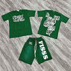 Ensemble short décontracté pour homme 100% coton, tenue d'été, deux pièces, t-shirt à manches courtes, short, ensemble de vêtements de couleur unie pour homme - Product Image 2