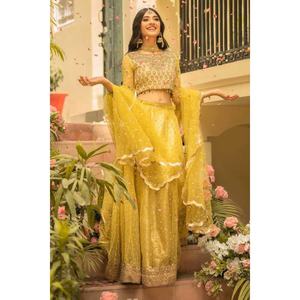 Robe longue en mousseline de soie jaune Salwar Kameez, robe de créateur, tissu de mariage, Collection Eid, vente, 2023 - Product Image 5
