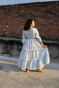 Vestido de algodón indio con bloque de mano para mujer, estampado Floral, fiesta de verano, estilo bohemio, ecológico, natural, ODM, novia personalizada - Product Image 4