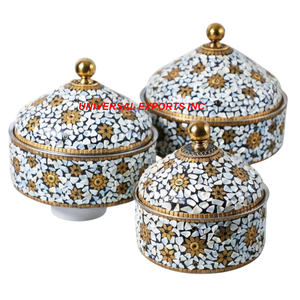 Casserole design faite à la main à double paroi en métal fini or et blanc Chauffe-plats décoratifs de haute qualité en métal - Product Image 4