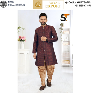 Nouveau Designer Hommes IndoWestern lourd jacquard Paithani Style Velours Dhoti Collection Pour Mariage Hommes kurta avec Dhoti - Product Image 3