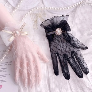 ถุงมือลูกไม้สีดำสีขาวสำหรับผู้หญิงสไตล์ญี่ปุ่นถุงมือลูกไม้ถักลายดอกไม้แบบกอธิคเครื่องประดับคอสเพลย์สุดน่ารักสำหรับแม่บ้าน - Product Image 1