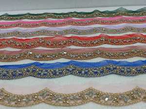 <b>Gold</b> Scalloped Edge Embroidered Mirror Work Lace <b>Trim</b> Luxury Fancy Cutwork Border for Saree Bridal Dress DIY Sewing Material - Product Image 6