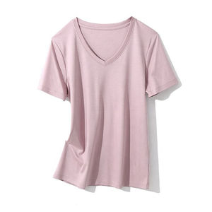 T-shirts respirants personnalisés OEM et ODM T-shirts en coton à col en V pour femmes directement de l'usine Livraison rapide en vrac T-shirts à col en V pour femmes - Product Image 1