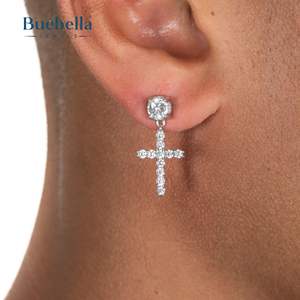Pendientes cruzados tachonados de Plata de Ley 925 para hombres, joyería fina - Product Image 1