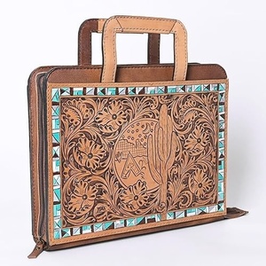 Western Tooled <b>A4</b> Size <b>Portfolio</b> With Pocket to Store Tablet Hand Carry Style Zipper <b>Portfolio</b> Business <b>Portfolio</b> Organizer - Product Image 2