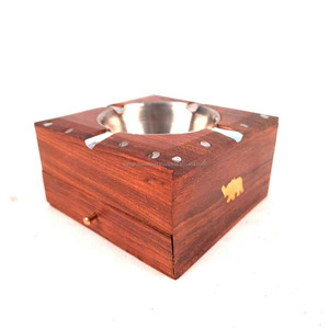 <b>Cigarette</b> Storage <b>Box</b> Unique Ashtray Gold Metal /Wooden Carving Cigar Ashtray Creative Four Slots Solid Wood Ashtray Decorations - Product Image 4