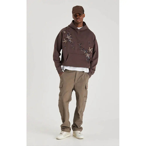 OEM New Fashion Heavyweight Cotton Embroidered <b>Patch</b> Sweat Suit Distressed Embroidery hoodies for Men - Product Image 2