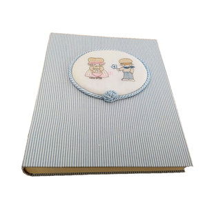 Álbum de Fotos de Algodón a Rayas Azul Claro, Encuadernado en Espiral, Regalo de Boda de Alta Calidad - Product Image 1
