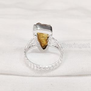 Bijoux en pierre brute Bague pour femme Pierre précieuse citrine brute naturelle Pierre de naissance de novembre Bijoux à pois Bague en argent sterling 925 - Product Image 6