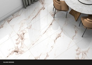 Azulejos vitrificados de porcelana pulida con aspecto de venas grises de 24x48 pulgadas, acabado brillante marrón isleño, azulejo Statuario de 600x1200mm para habitación - Product Image 3