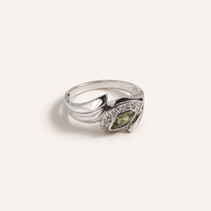 Platinum Rhodium Plated Amethyst Gemstone <b>Ring</b> Geometric <b>Peridot</b> Marquise Eye Design Bezel Set Pear Cut Stone - Product Image 5