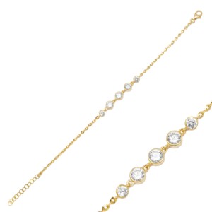 Quintuple Shiny Round Zircon Stone <b>Charm</b> Bracelet Turkish Handcrafted Wholesale 925 Sterling Silver Jewelry - Product Image 1